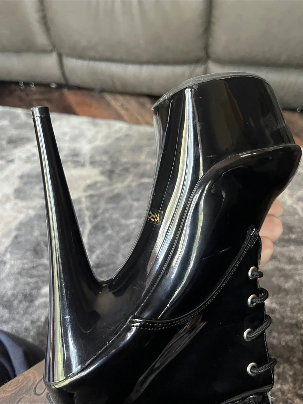 Ellie Black Patent Platform Knee-High Stiletto Boots